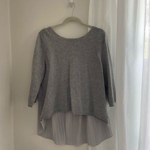 Neiman Marcus Grey Cashmere 3/4 Sleeve Raw Hem Low High Sheer Back | XL